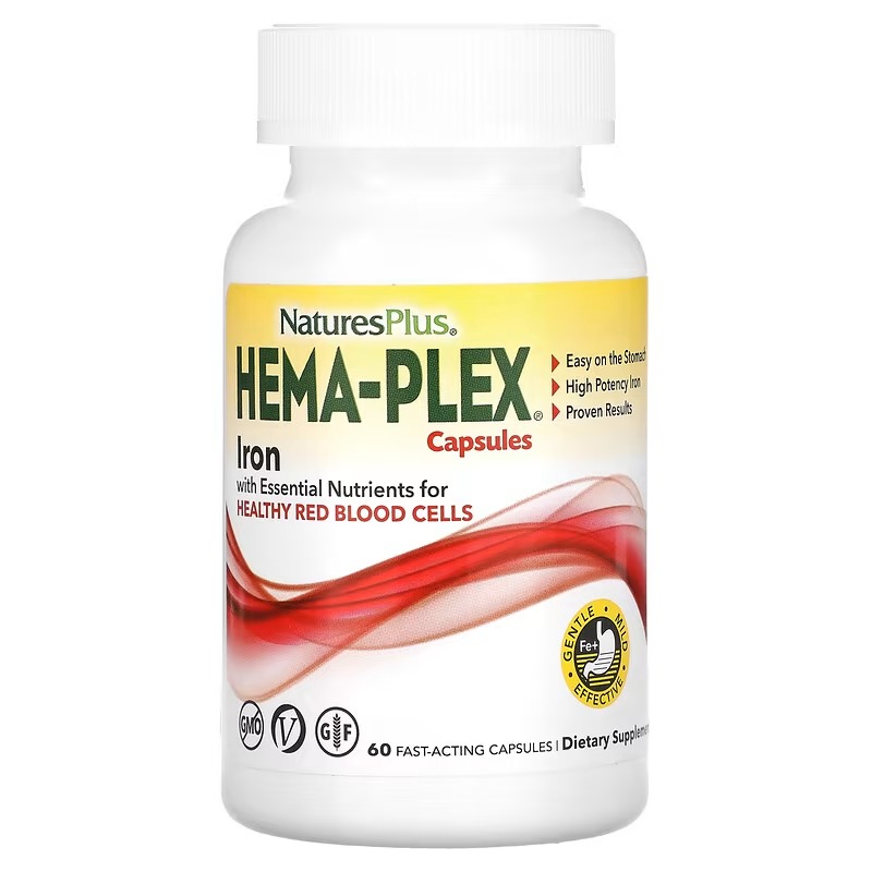 Железо NaturesPlus Hema-Plex, 60 быстродействующих капсул - фото