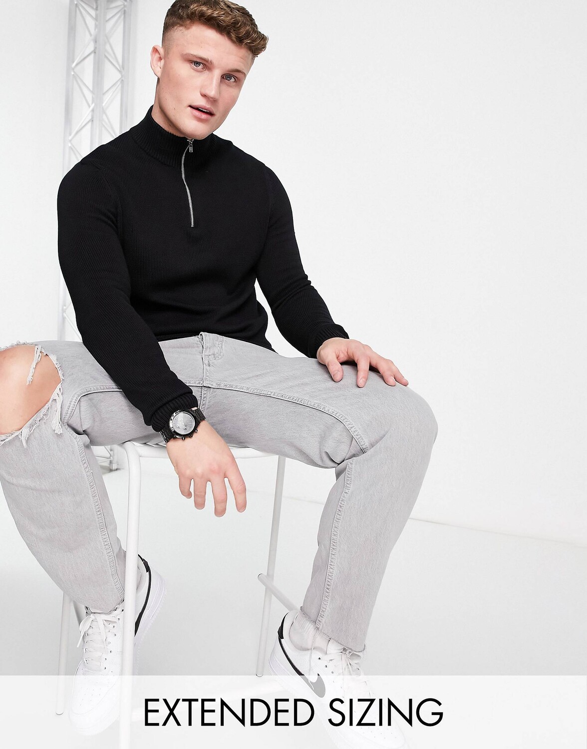 

Черный хлопковый джемпер средней плотности на молнии ASOS DESIGN