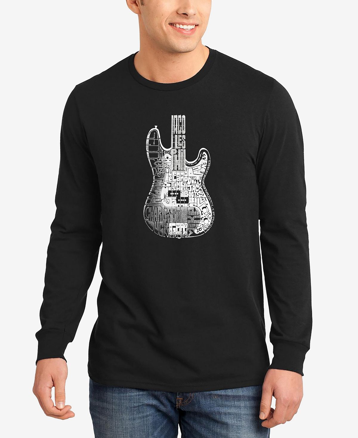 цена Мужская футболка word art с длинным рукавом для бас-гитары LA Pop Art, черный