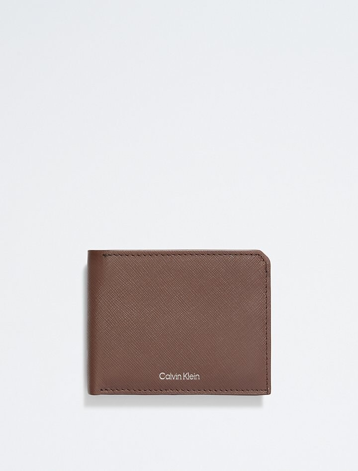 

Кошелек для монет из сафьяновой кожи с двойным сложением Calvin Klein, коричневый