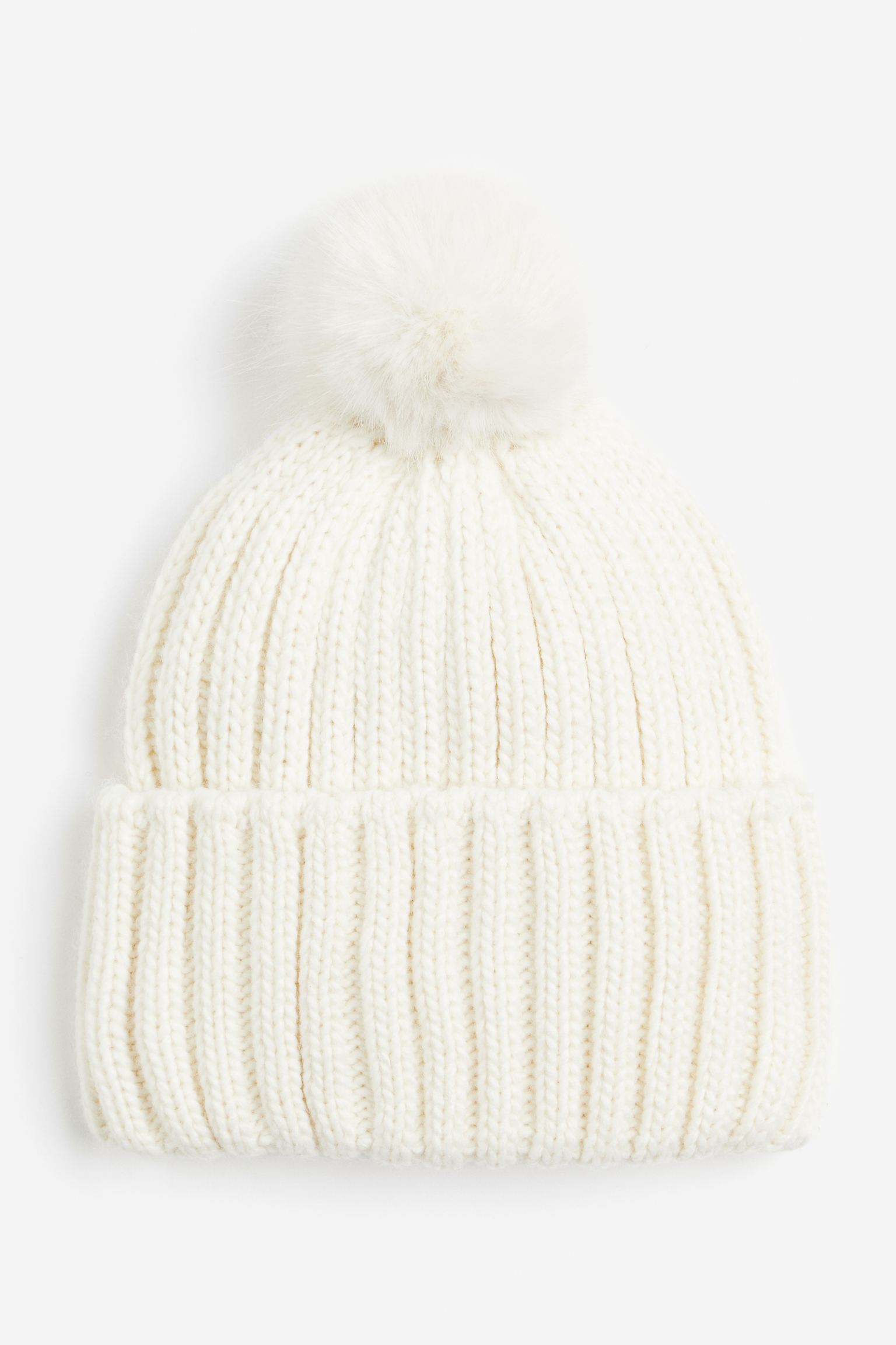 

Шапка H&M Rib-knit Pompom, кремовый