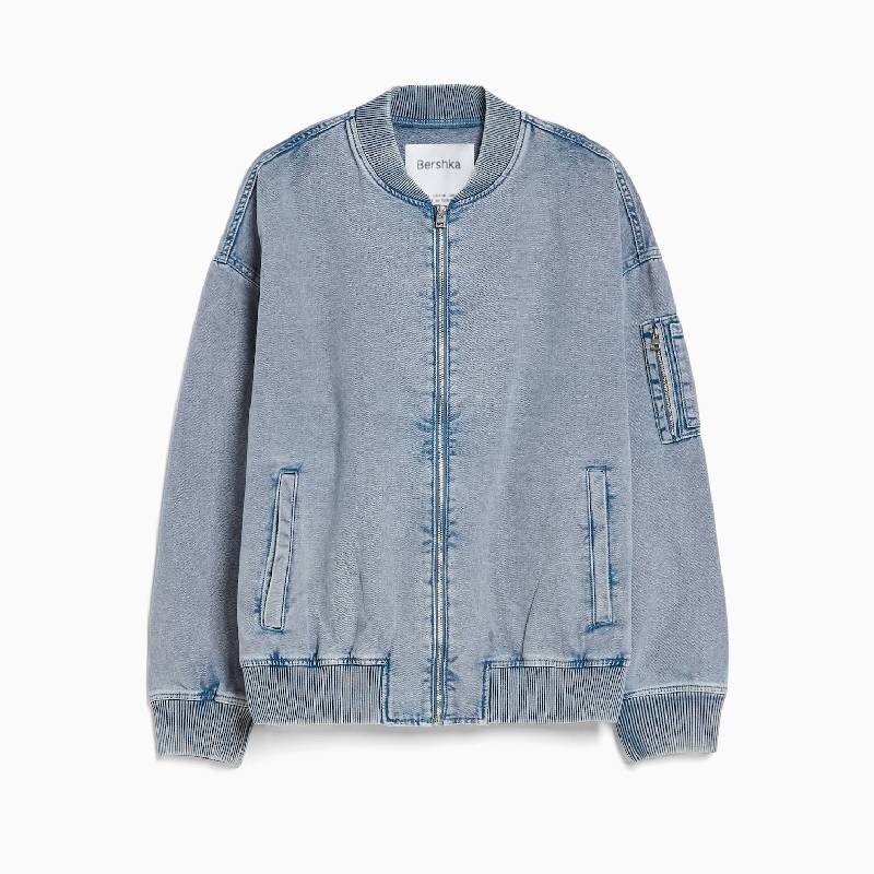 

Куртка-бомбер Bershka Cotton, голубой
