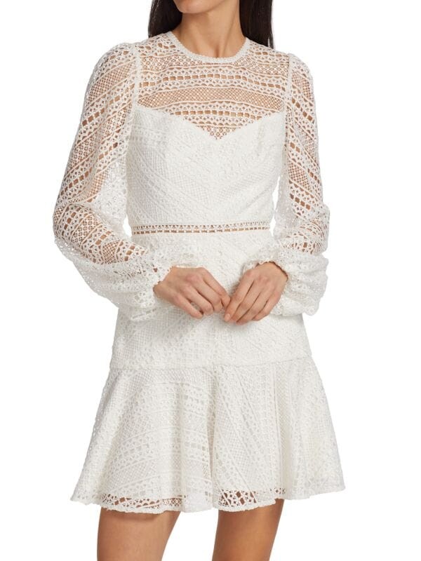 

Кружевное мини-платье Monique Lhuillier с длинными рукавами, ivory