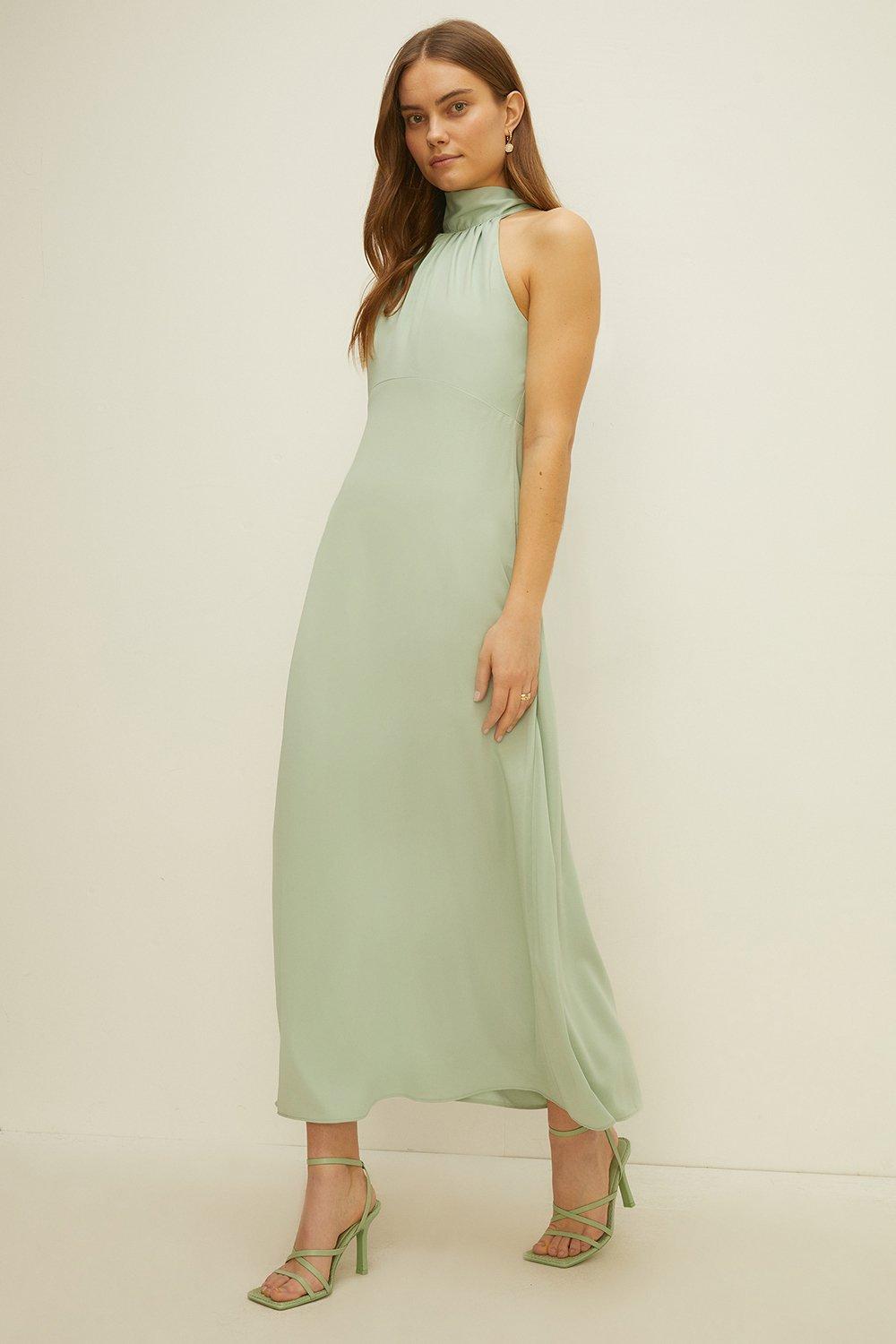 Атласное платье миди с вырезом через шею Oasis, зеленый