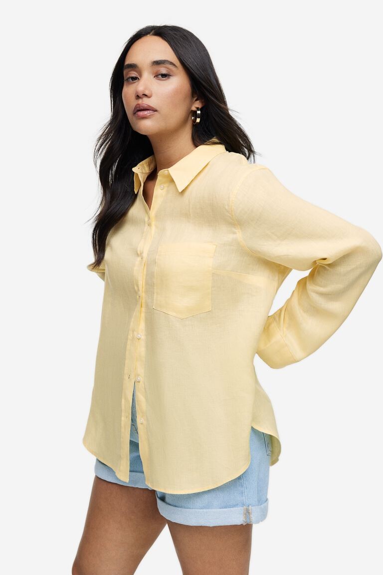 

Льняная рубашка H&M, светло-желтого