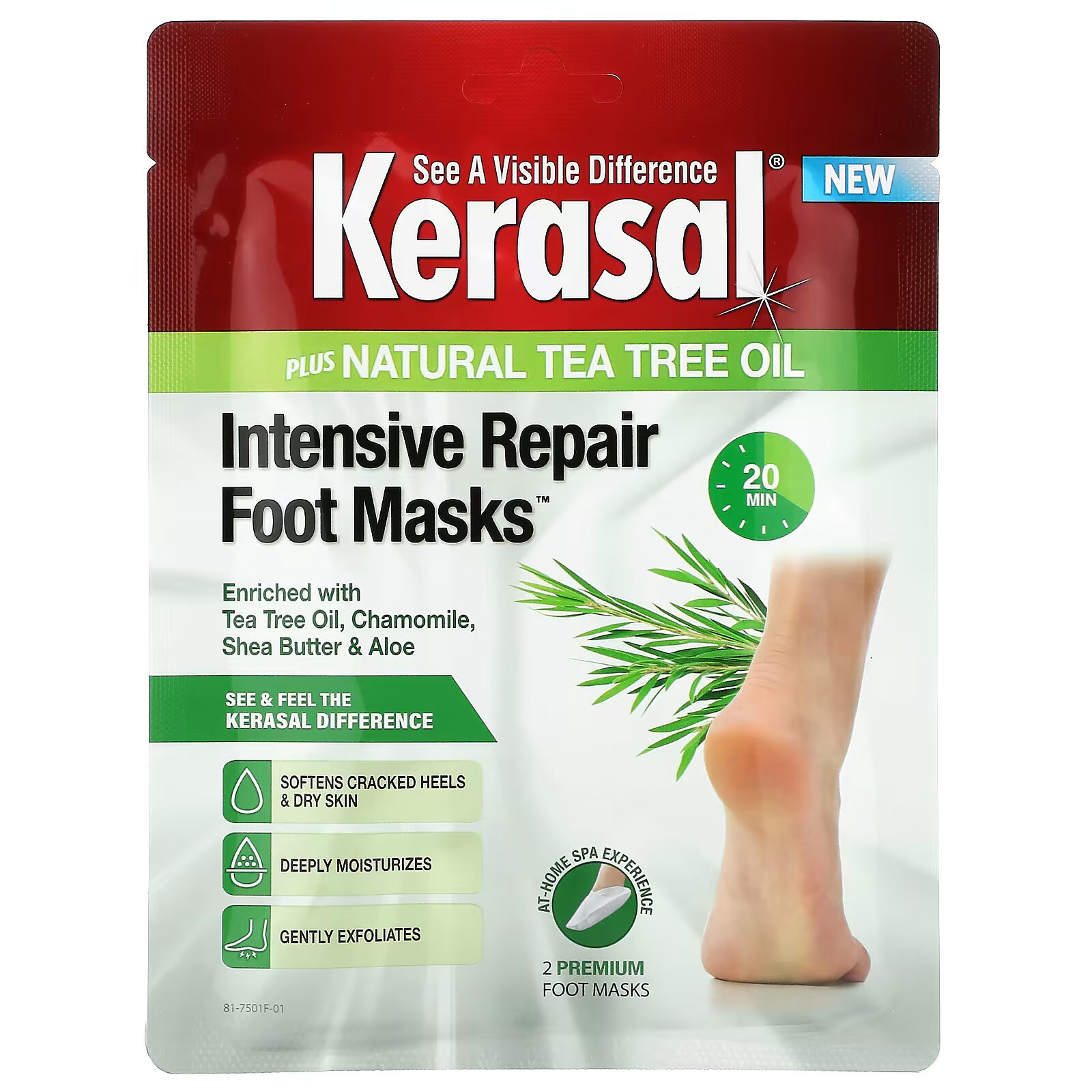 Восстанавливающие маски для ног Kerasal с натуральным маслом чайного дерева, 2 шт kerasal маски для ног интенсивного восстановления плюс натуральное масло чайного дерева 2 маски для ног