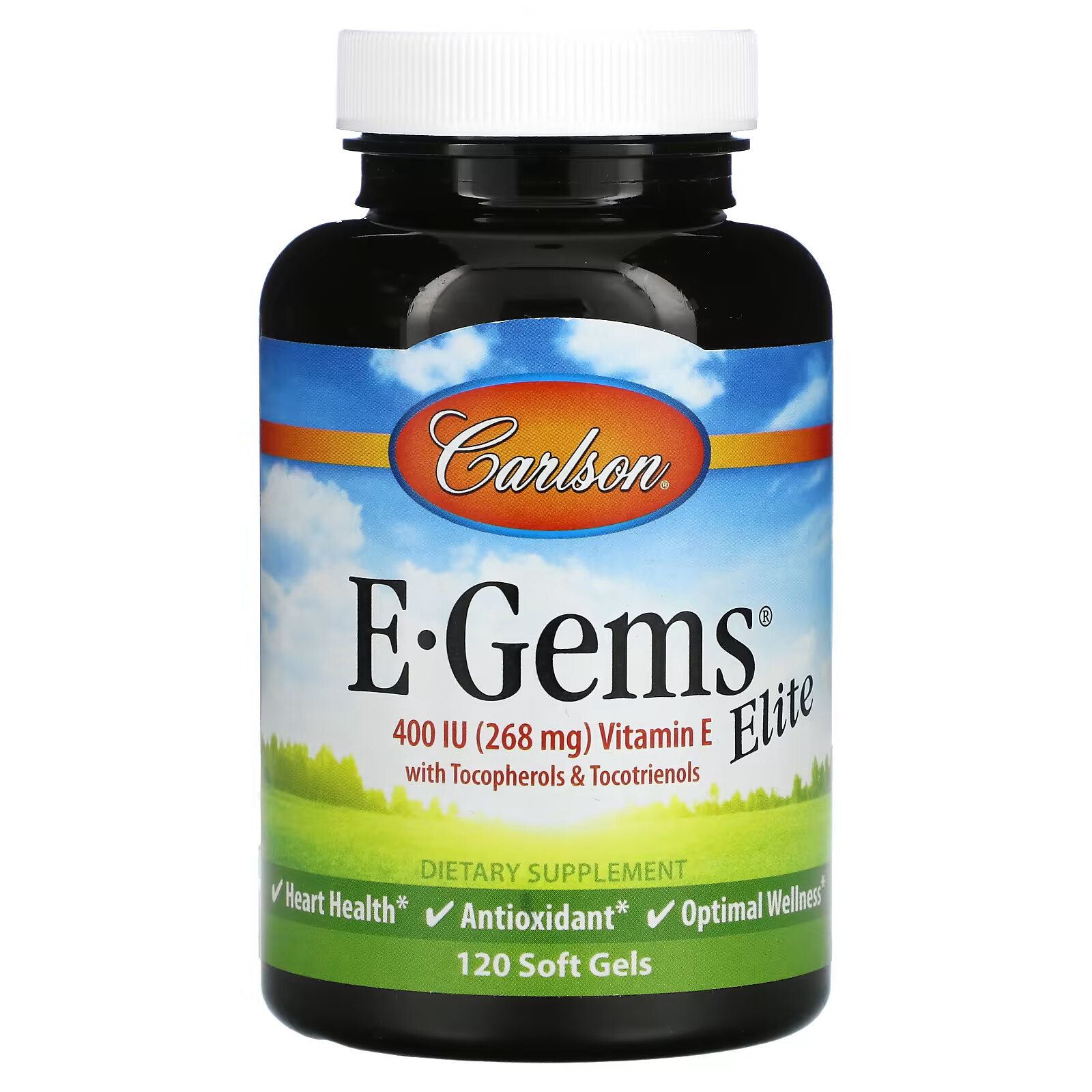 Carlson, E-Gems Elite, витамин E, 268 мг (400 МЕ), 120 мягких таблеток carlson e gems elite витамин e с токоферолами и токотриенолами 670 мг 1000 ме 60 мягких таблеток