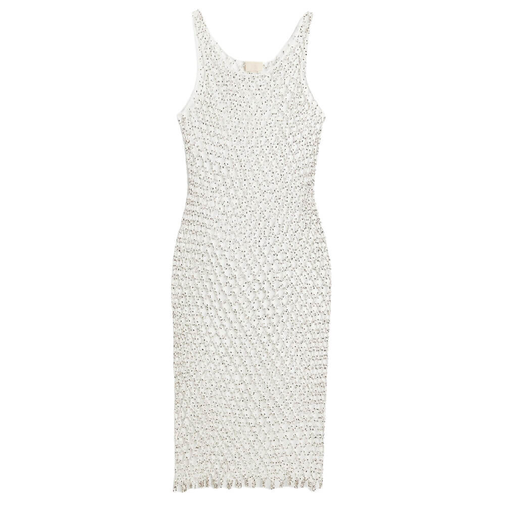 

Платье H&M Beaded Mesh, белый/серебристый цвет