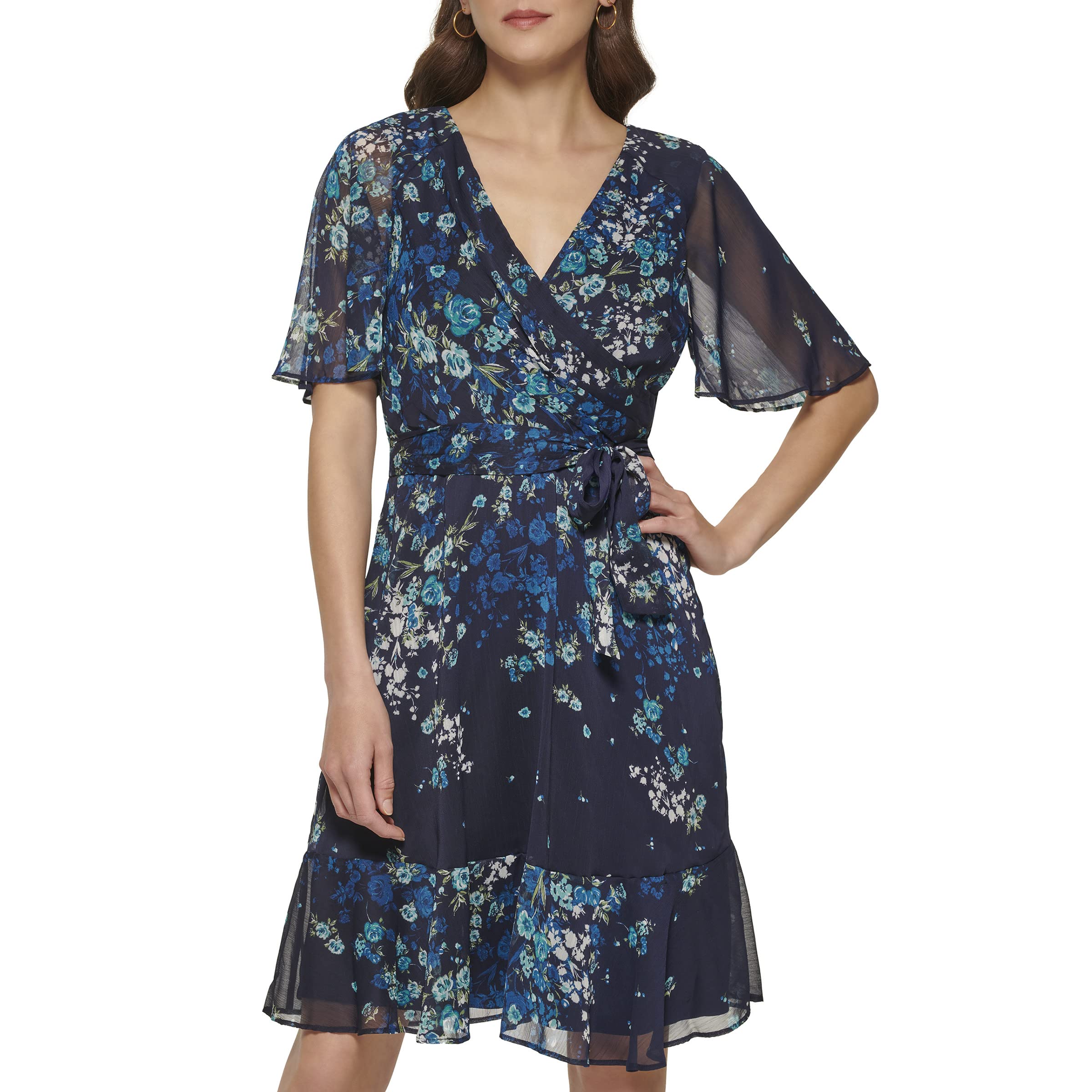 Платье DKNY, V-Neck Cape Sleeve Dress цена и фото