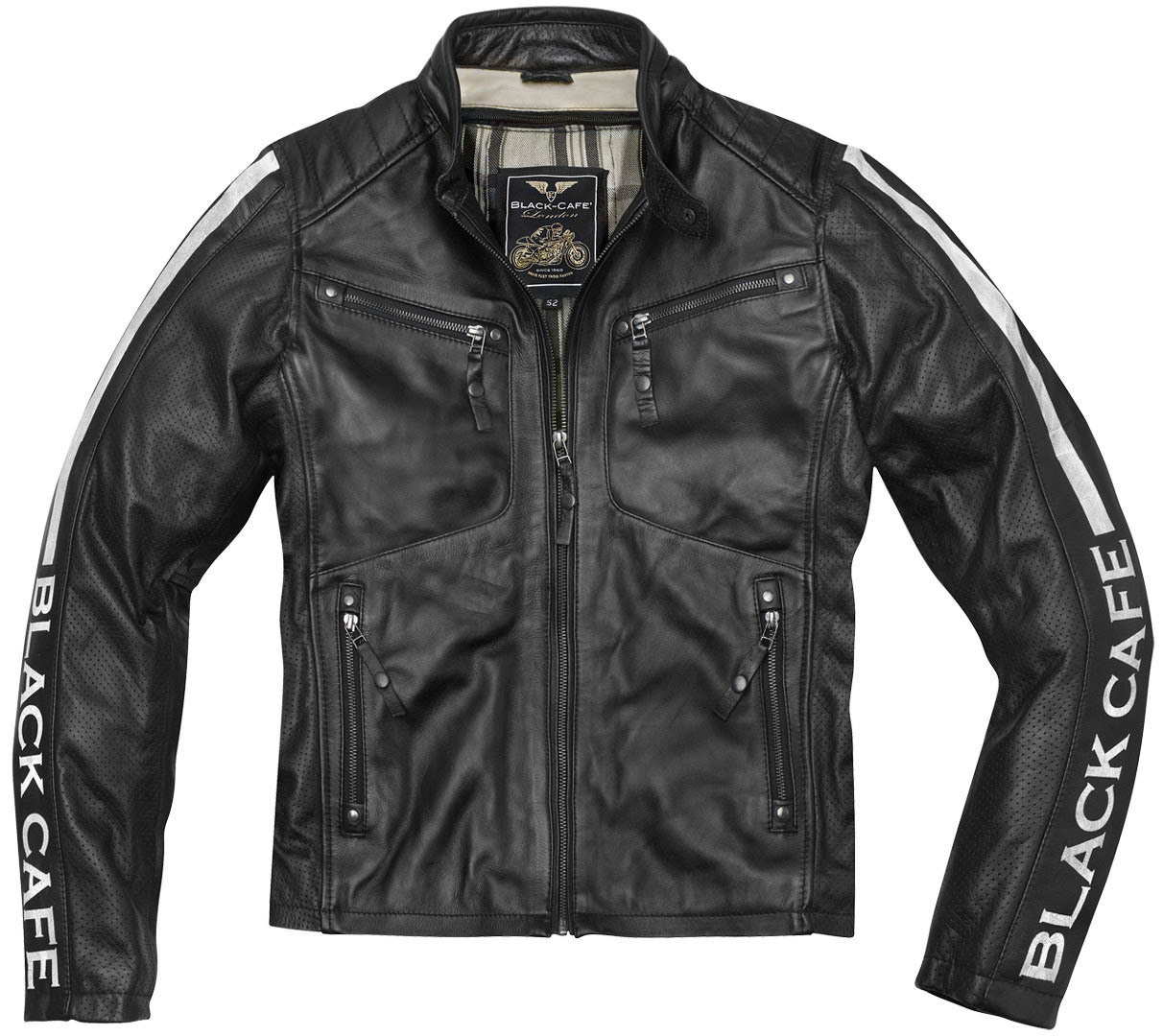 Мотоциклетная кожаная куртка Black-Cafe London Toronto со съемной подкладкой, черный/белый кожаная куртка zara белый
