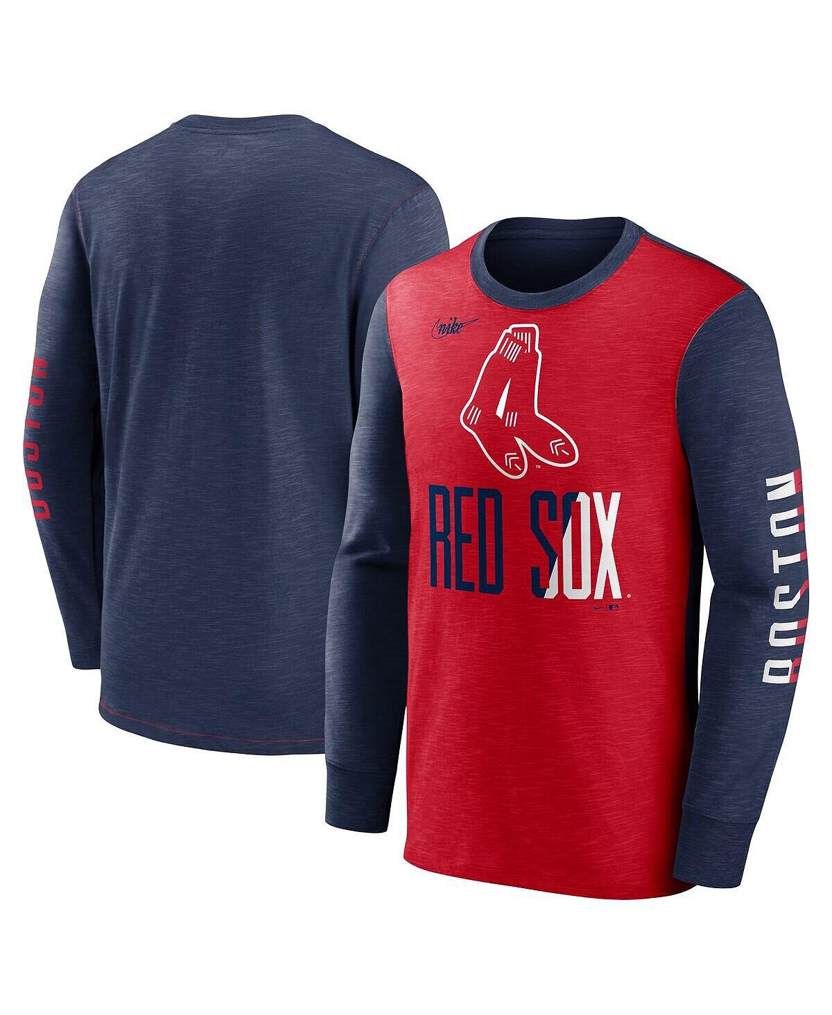 

Мужская красная, темно-синяя футболка с длинным рукавом boston red sox cooperstown collection rewind splitter slub Nike, мульти