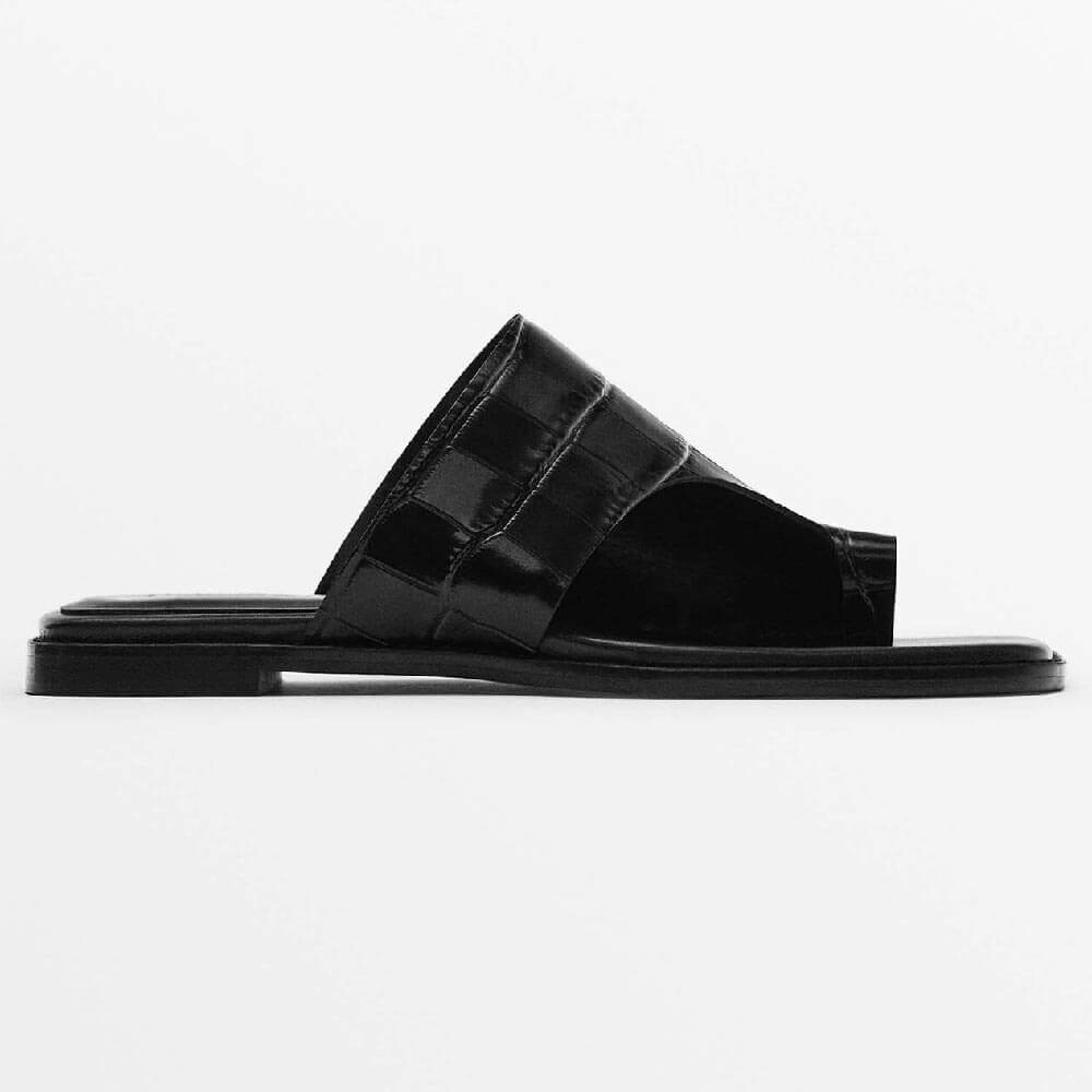 

Шлепки Massimo Dutti Flat Leather, черный