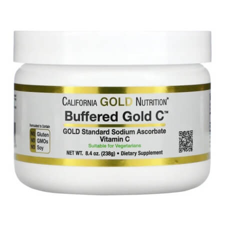 Некислый буферизованный витамин C в форме порошка, California Gold Nutrition Buffered Gold C, аскорбат натрия, 238 г