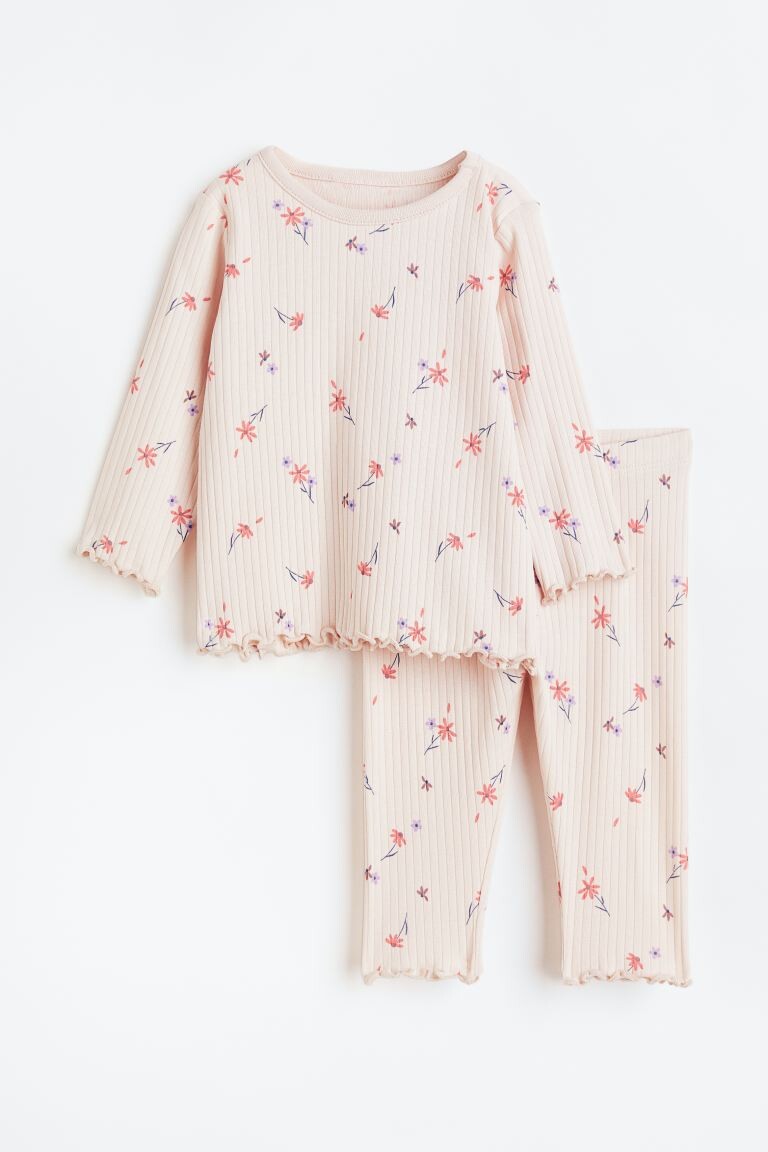 

Хлопковая пижама с оборками H&M, светло-розовый/цветы