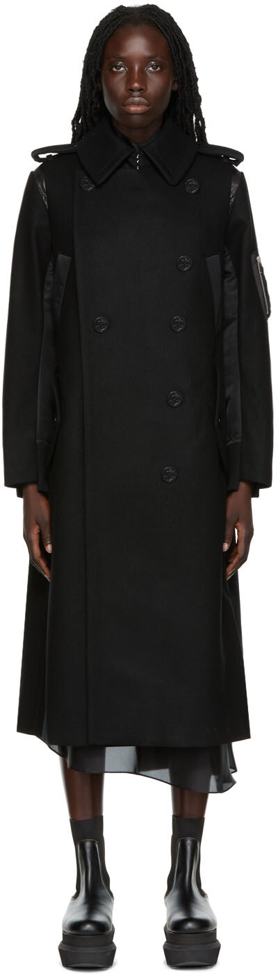 

Черное шерстяное пальто sacai, Черный
