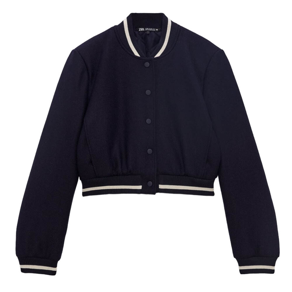 

Бомбер Zara Cropped, темно-синий