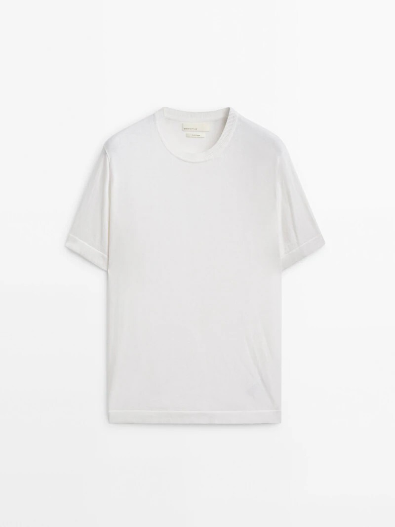 

Трикотажная футболка из смеси шерсти и кашемира Massimo Dutti, кремовый, Бежевый