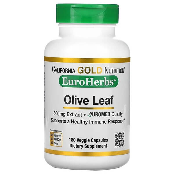 Экстракт из листьев оливкового дерева California Gold Nutrition 500 мг, 180 капсул