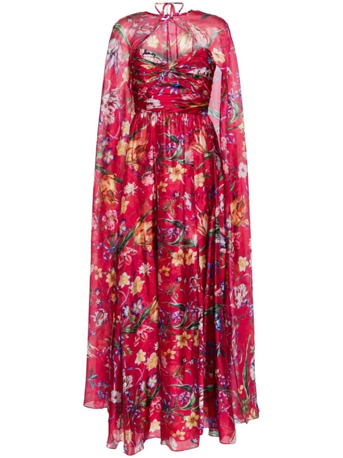 

Marchesa Notte платье Ribbons с цветочным принтом, красный