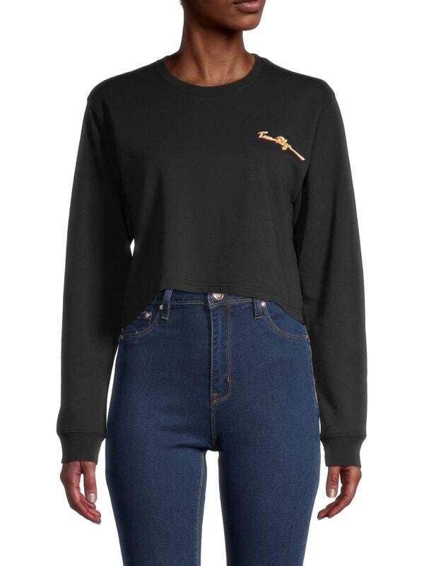 

Укороченный топ из хлопковой смеси с логотипом True Religion Black