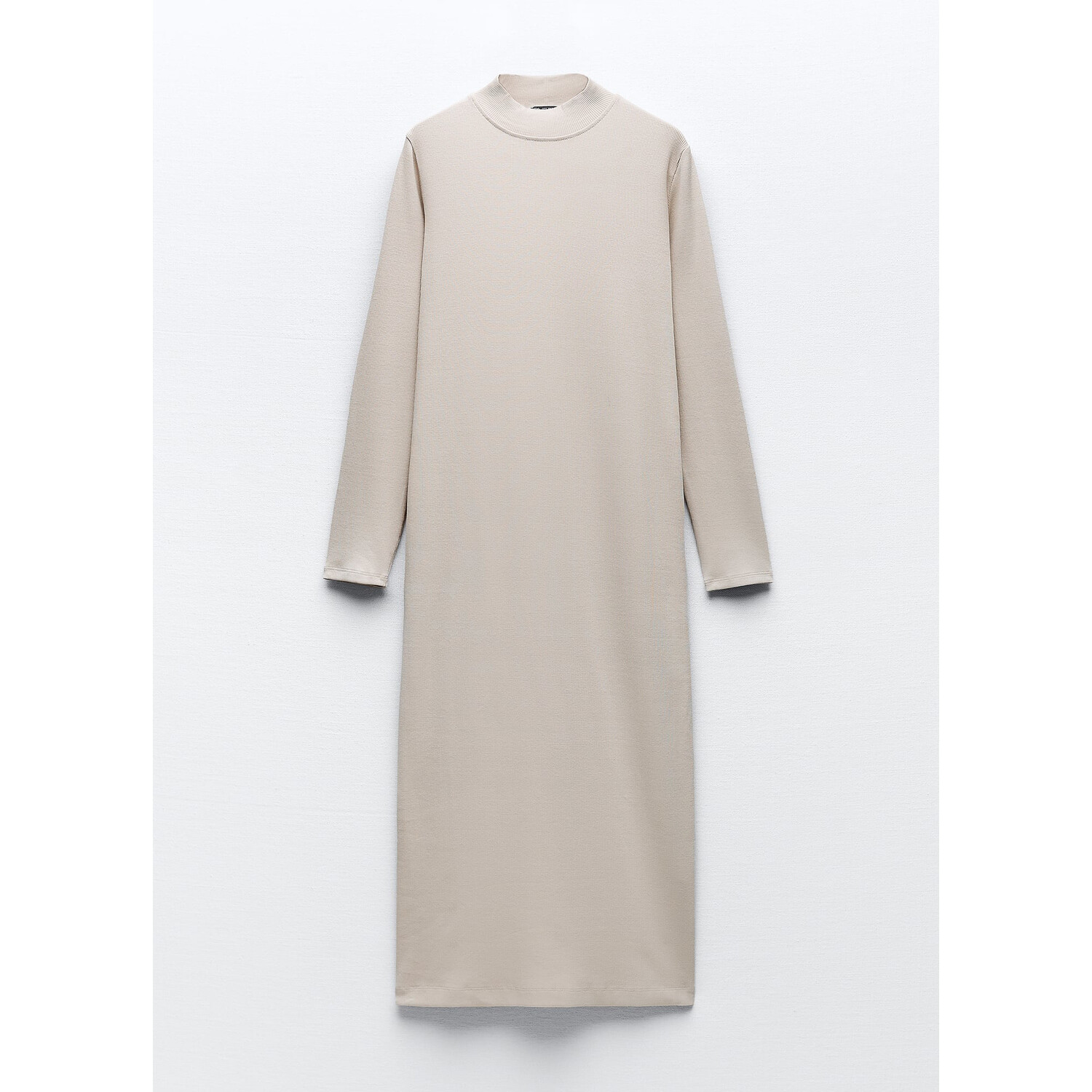 

Платье миди Zara Ribbed Mock-neck, песочный