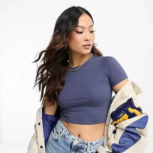 

Футболка Asos Design Petite Fitted Crop, темно-синий