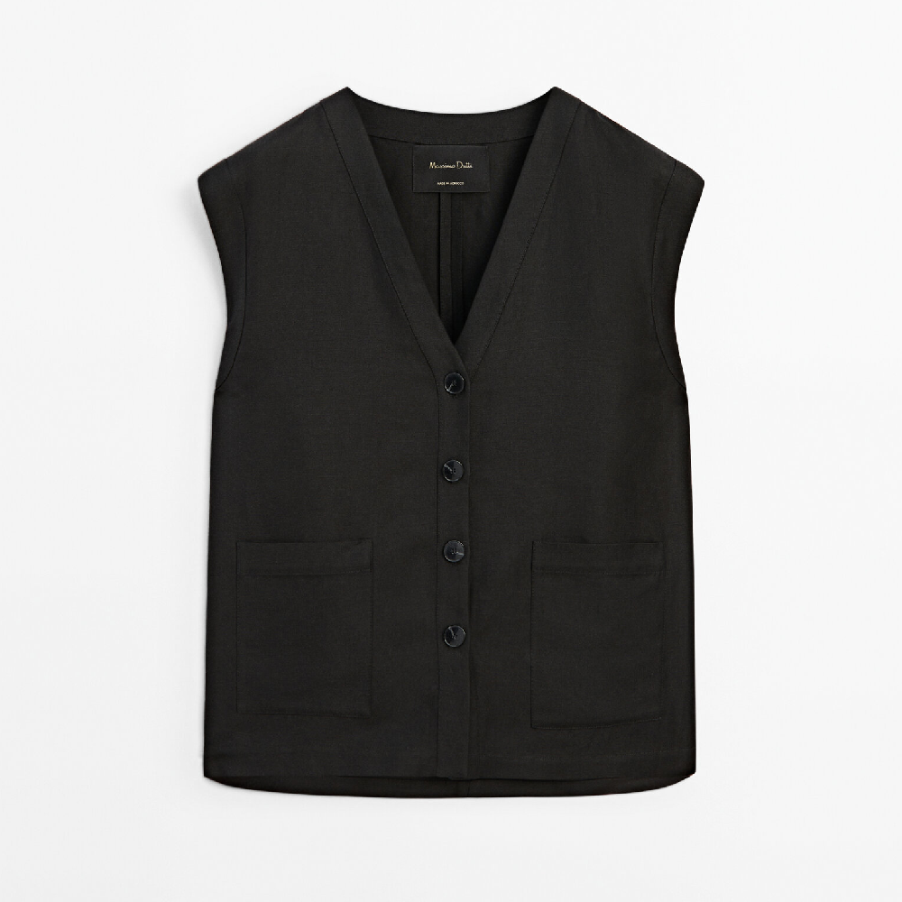 Жилет Massimo Dutti Co Ord With Pockets, черный shein жилет с v образным вырезом и накладными карманами абрикос