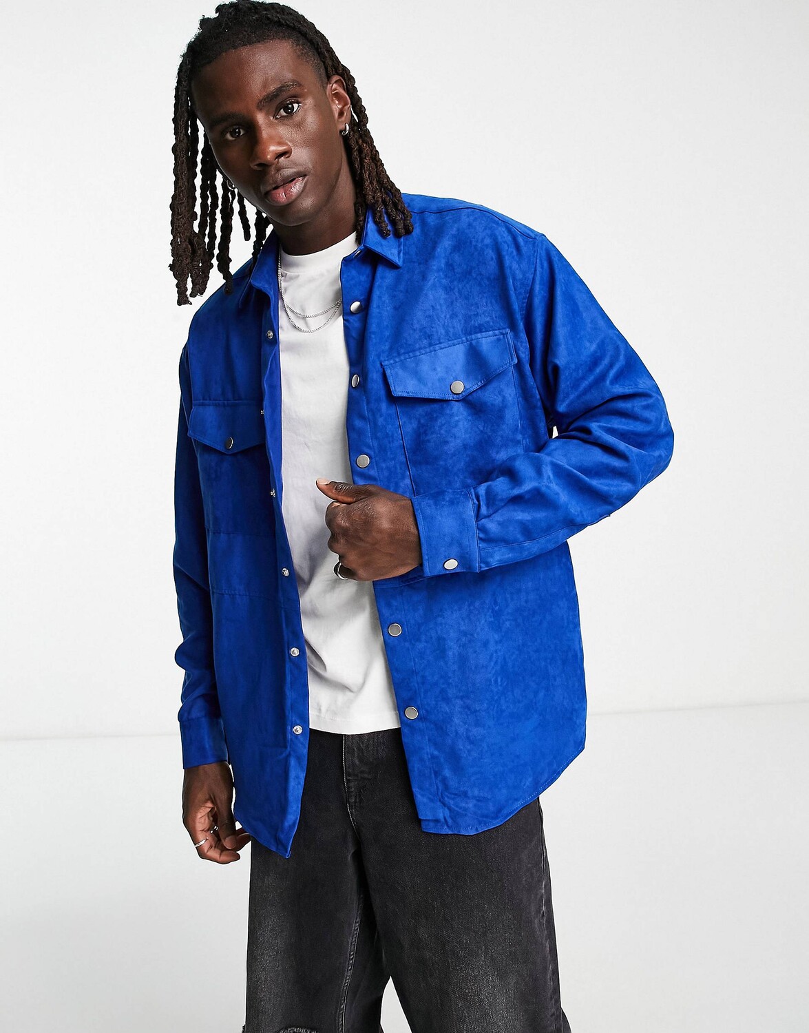

Кобальтово-синяя рубашка оверсайз из искусственной замши ASOS DESIGN