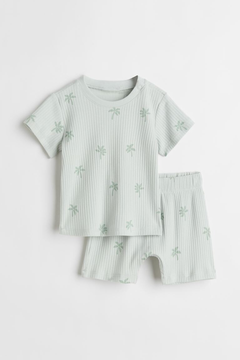 

Хлопковая пижама в полоску H&M, светло-зеленый/пальмы