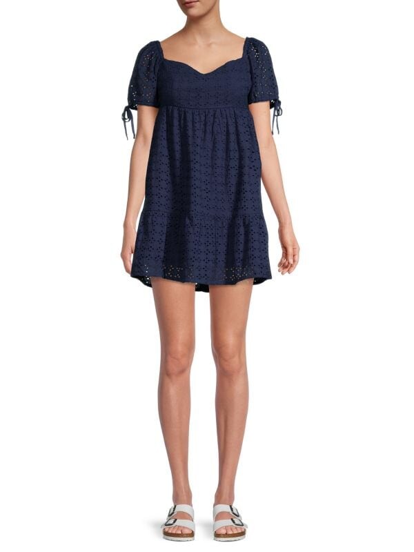 

Мини-платье Lea & Viola с короткими рукавами schiffli babydoll, navy