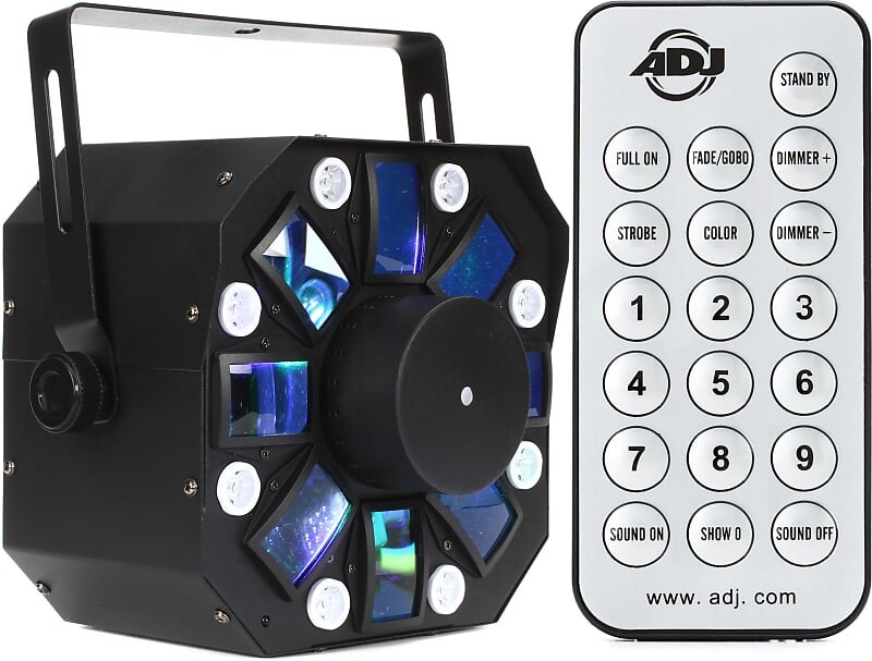 

Комплект ADJ Stinger II 3-в-1 Moonflower/лазерный/стробоскопический эффект с универсальным инфракрасным пультом дистанционного управления ADJ UC-IR American DJ STI244=1 UC IR=1