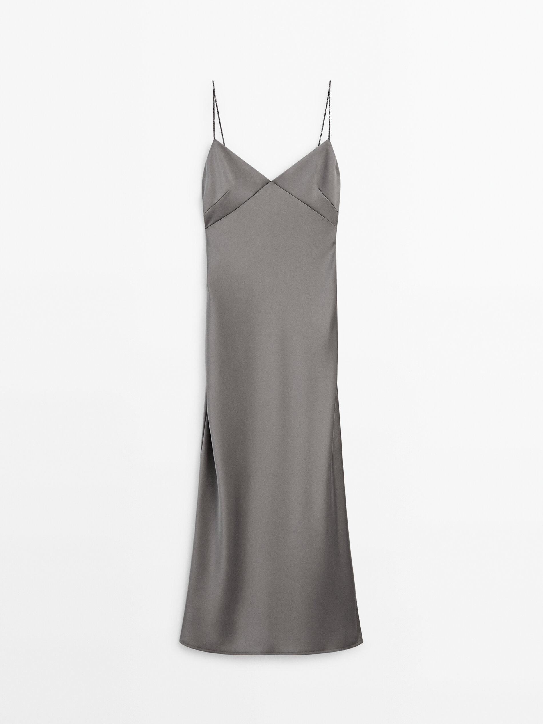 Платье Massimo Dutti Strappy Satin, серый