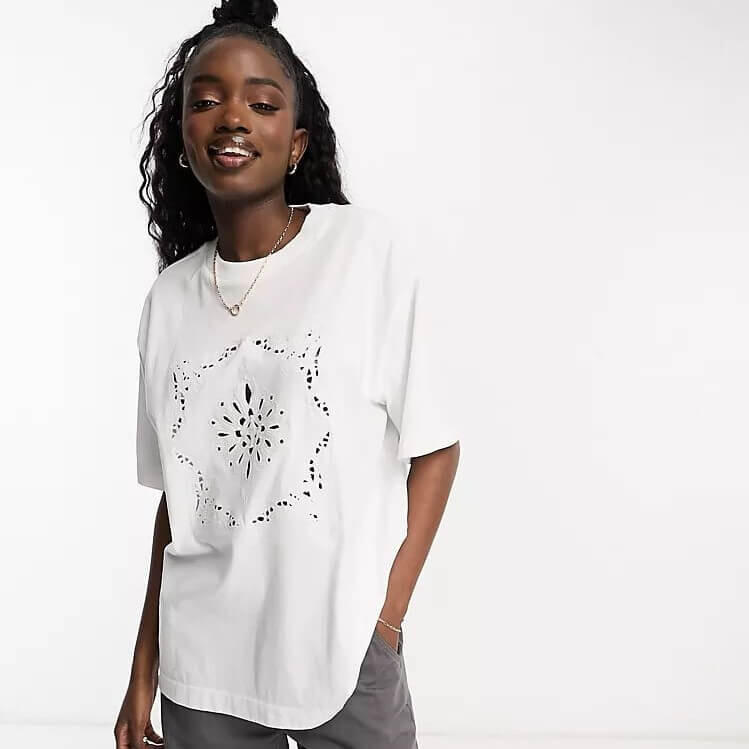 

Футболка Asos Design In Embroidered Cutwork, белый