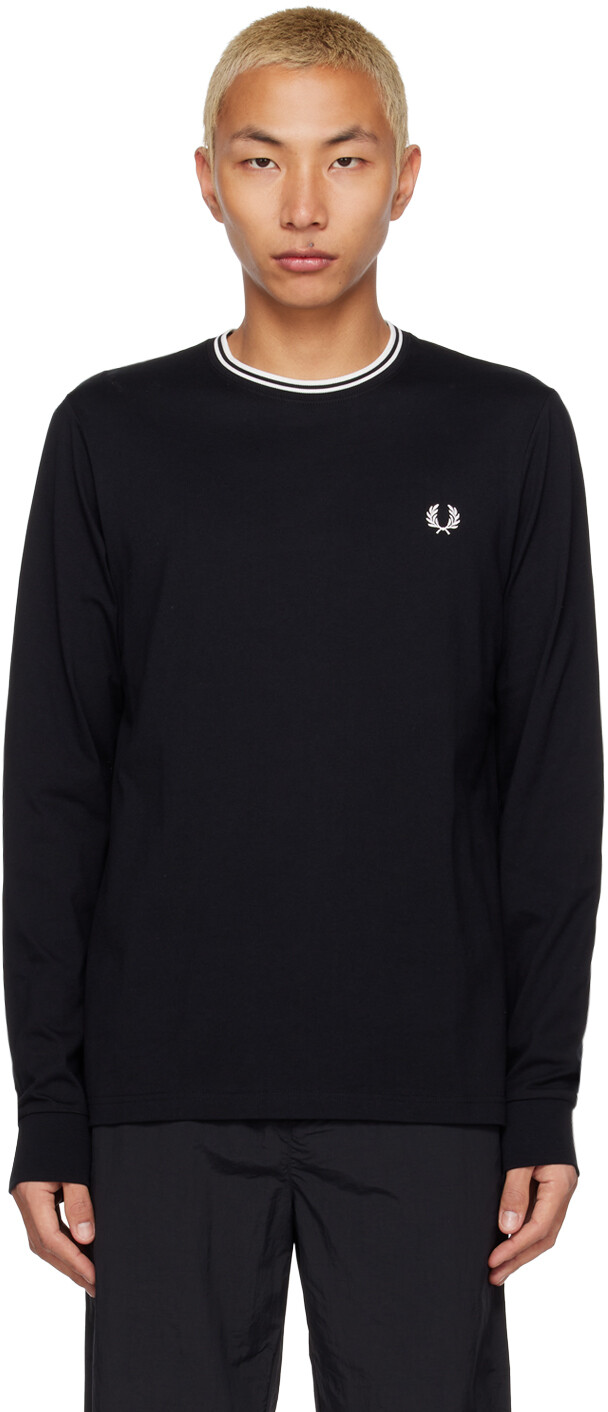 

Черная футболка с длинным рукавом с круглым вырезом Fred Perry, Черный