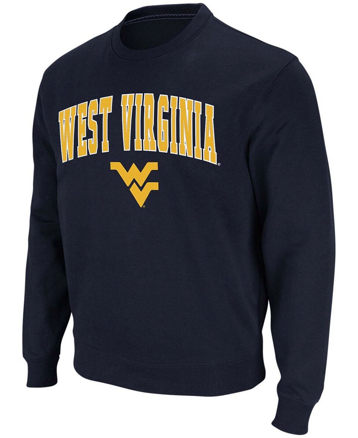 

Мужская темно-синяя толстовка с круглым вырезом и логотипом west virginia mountaineers arch logo Colosseum, синий