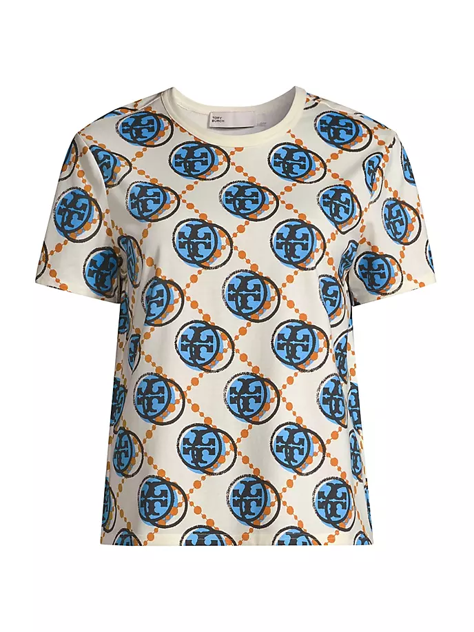 

Футболка из джерси с принтом Т-монограммы Tory Burch, синий