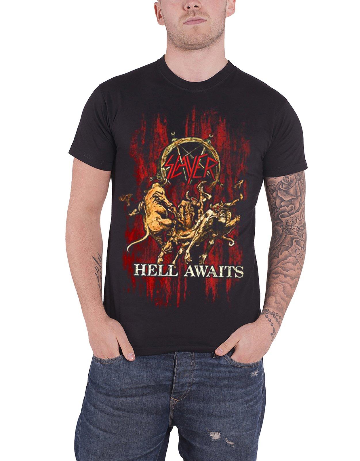 Футболка с пентаграммой «Ад ждет» Slayer, черный новое поступление 2019 мужская футболка новая модная мужская футболка с принтом рок группы