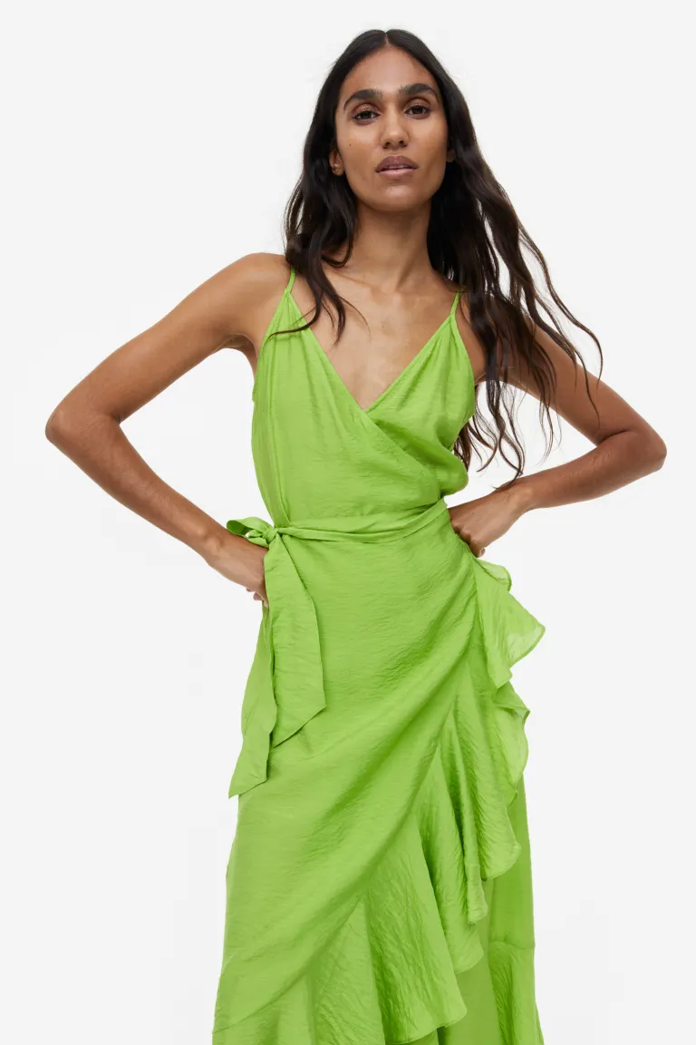Платье с трансфером и рюшами H&M, зеленый