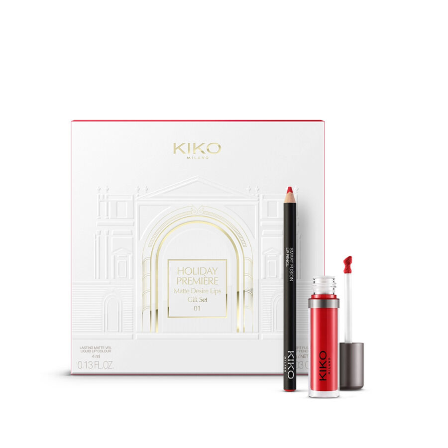Набор для макияжа губ 03 роскошный красный Kiko Milano Holiday Première Matte Desire Lips Gift Set, 1 комплект