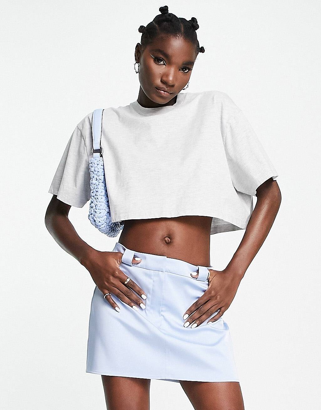 

Голубая структурированная мини-юбка с петлями для пояса Topshop