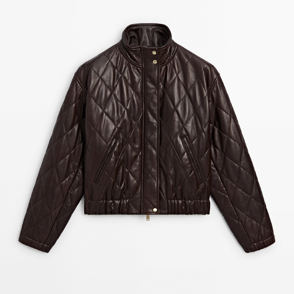 Кожанная куртка Massimo Dutti Quilted Nappa Bomber, коричневый куртка massimo dutti lightweight quilted jacket чёрный