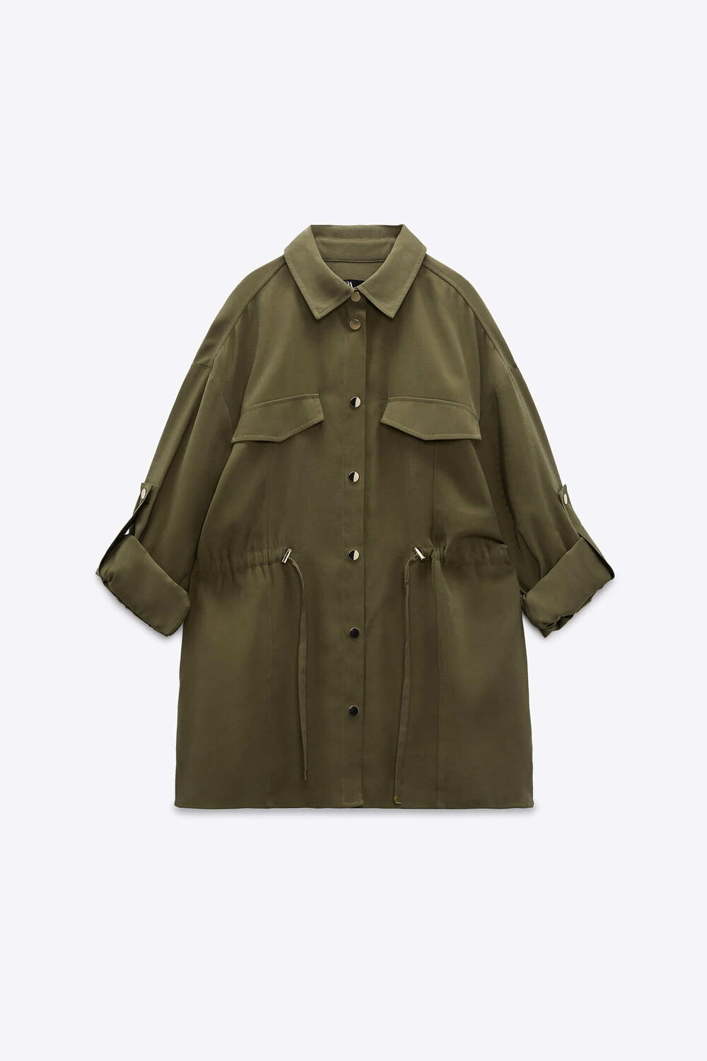 Куртка-рубашка Zara Drawstring Waist, хаки