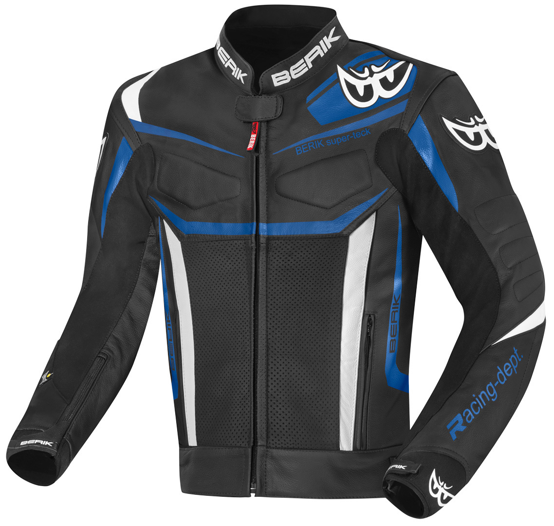 Мотоциклетная кожаная куртка Berik Zacura EVO с регулируемой талией, черный/синий/белый