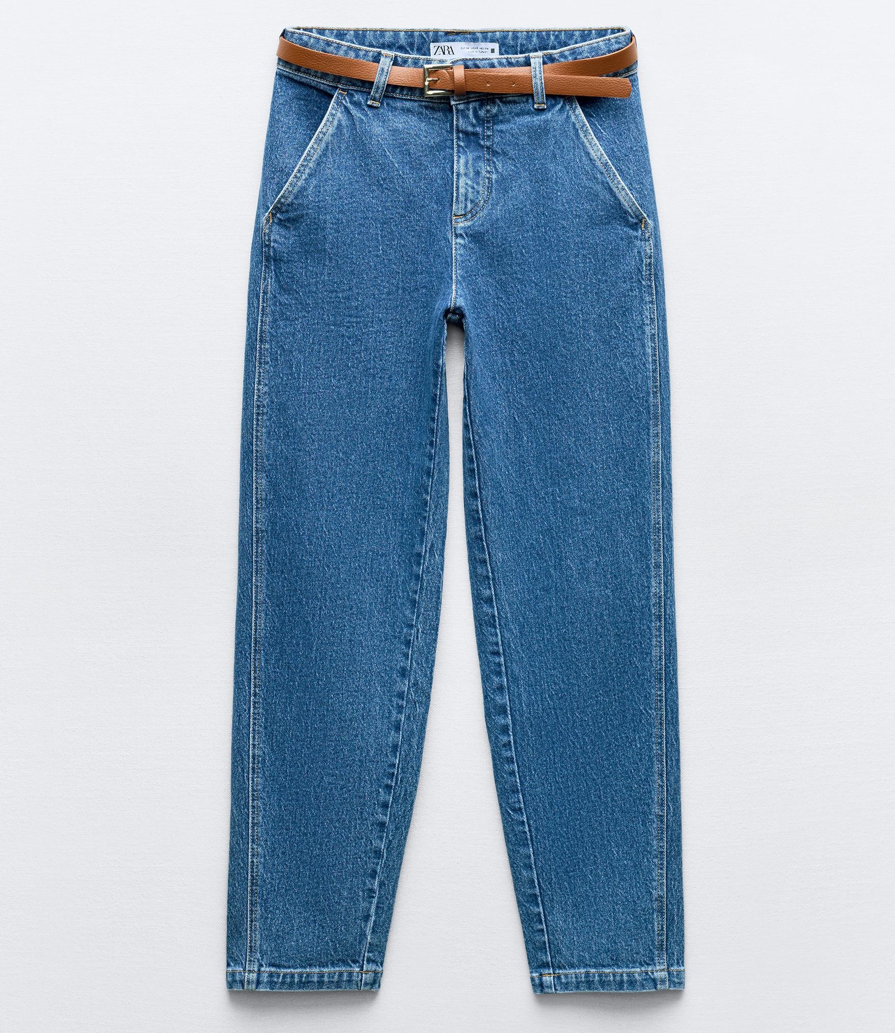 Джинсы Zara Z1975 High-waist Belted Chino, синий