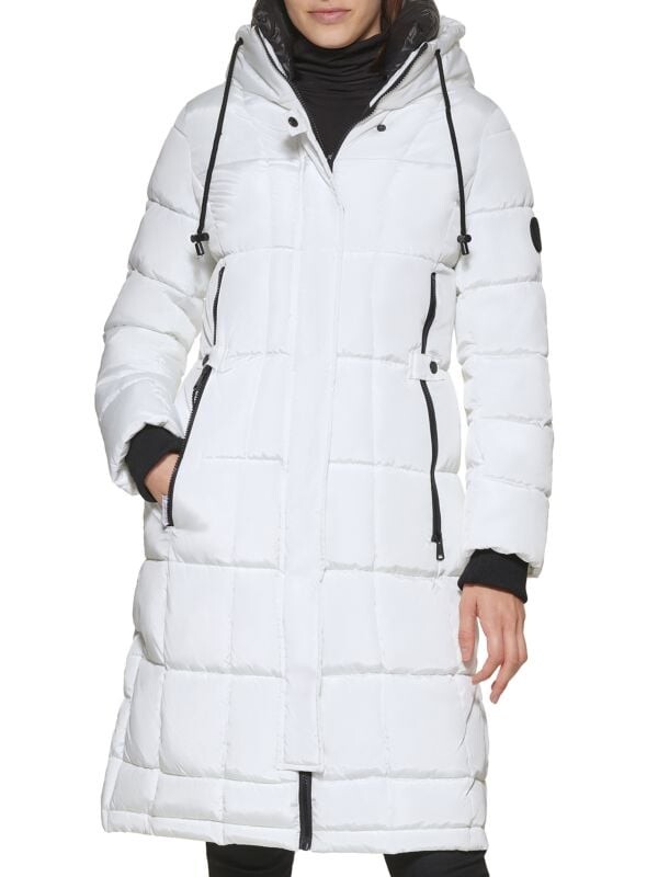 

Удлиненная стеганая куртка-пуховик с капюшоном Kenneth Cole White, Серый