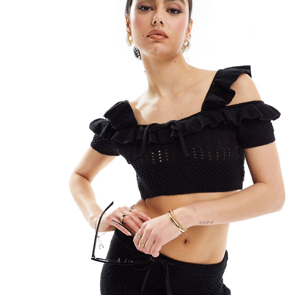 платье asos design tall knitted sleeveless in open stitch черный Топ Asos Design Knitted Stitch Cami, черный