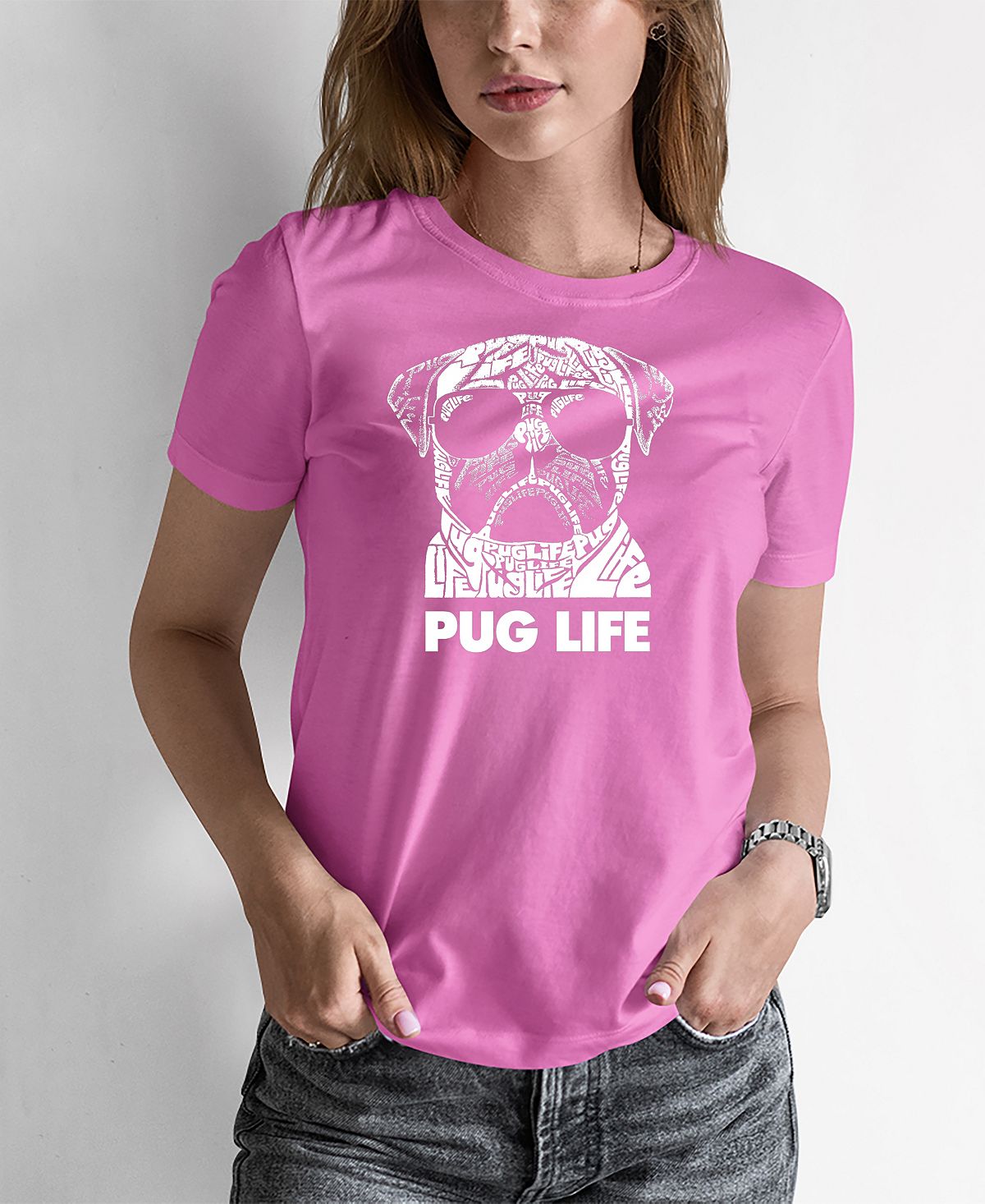 Женская футболка word art pug life LA Pop Art, розовый женская футболка word art кошка la pop art розовый