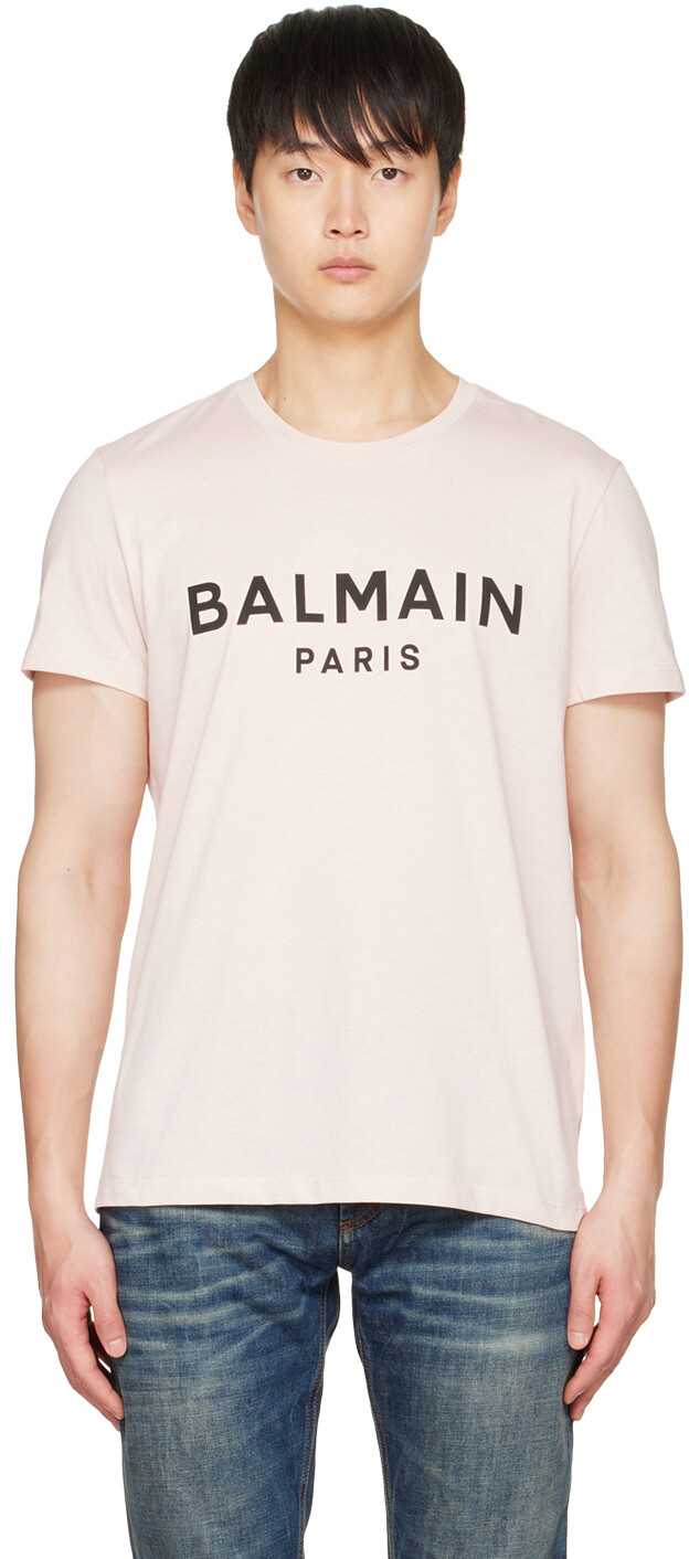 

Розовая футболка с принтом Balmain, Розовый