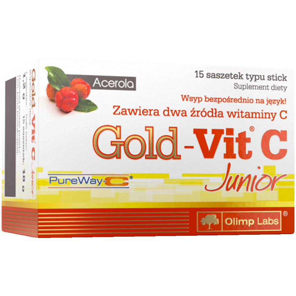 Olimp Gold-Vit C Junior пищевая добавка со вкусом малины, 15 пакетиков/1 упаковка