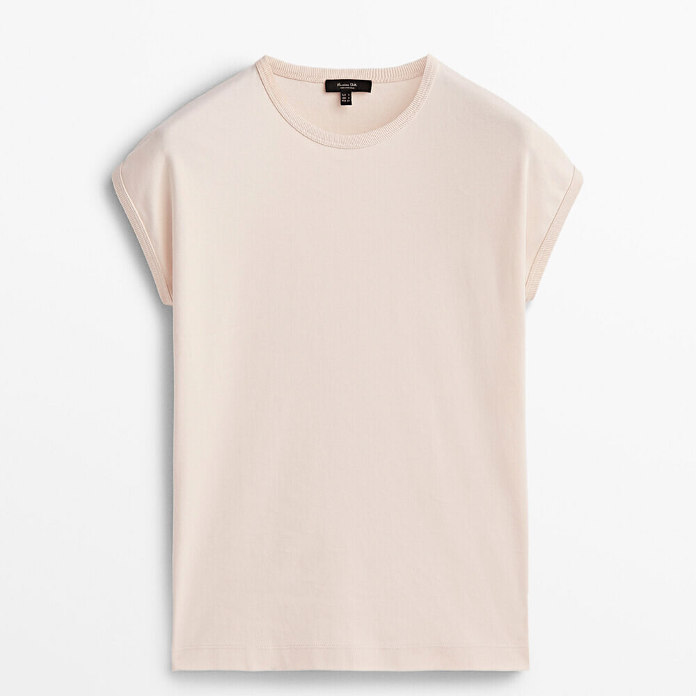 

Футболка из хлопка со спущенными плечевыми швами Massimo Dutti, бежевый
